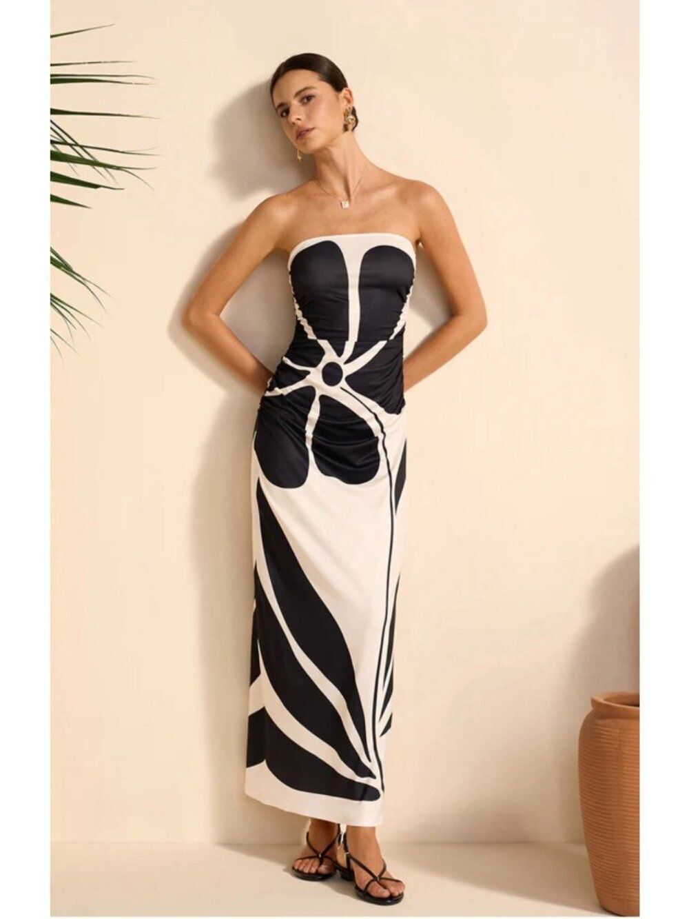 Commense Women's Semi-Sheer Strapless Floral Dress Size S